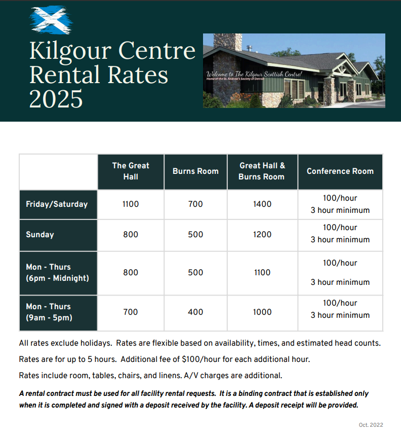 Kilgour Rental Rates